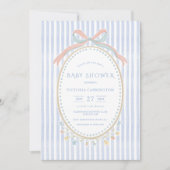 ブルーリボン花水彩ヴィンテージ赤ちゃんシャワー 招待状 (正面)
