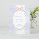 ブルーリボン花水彩ヴィンテージ赤ちゃんシャワー 招待状 (スタンド正面)