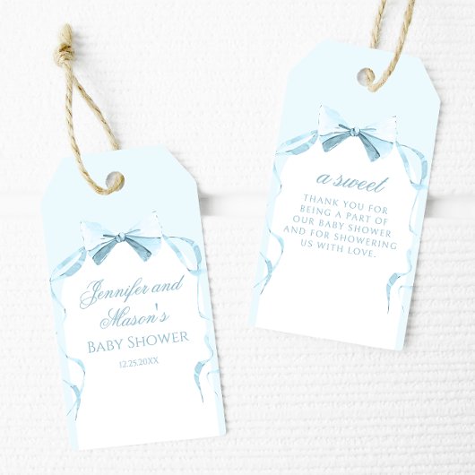 ブルーリボン赤ちゃんシャワー感謝していユーメッセージカード ギフトタグ