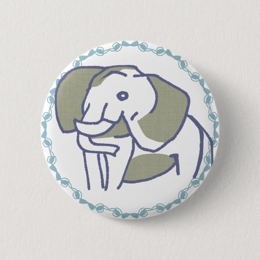 ブルーリボン額縁|優雅で可愛い象イラスト 缶バッジ (正面)