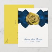 ブルーリボン & イエローローズ Save the Date 任意の色 案内ポストカード (正面/裏面)