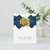 ブルーリボン & イエローローズ Save the Date 任意の色 案内ポストカード (スタンド正面)