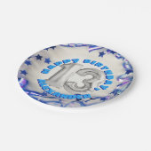 ブルーリボン&スターズ紙吹雪13歳誕生パーティー ペーパープレート (アングル)