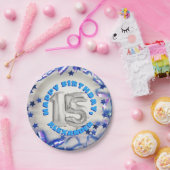ブルーリボン&スターズ紙吹雪15歳誕生パーティー ペーパープレート (パーティー)