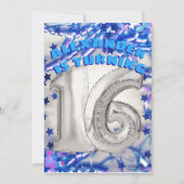 ブルーリボン&スターズ紙吹雪16歳誕生パーティー 招待状 (正面)