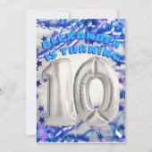 ブルーリボン & スターズ コンフェッティ 10歳の誕生日パーティー 招待状 (正面)