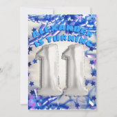 ブルーリボン & スターズ コンフェッティ 11歳の誕生日パーティー 招待状 (正面)