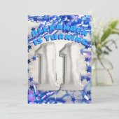 ブルーリボン & スターズ コンフェッティ 11歳の誕生日パーティー 招待状 (スタンド正面)