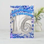 ブルーリボン & スターズ コンフェッティ 16歳の誕生日パーティー 招待状 (スタンド正面)