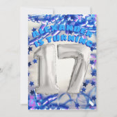 ブルーリボン & スターズ コンフェッティ 17歳の誕生日パーティー 招待状 (正面)