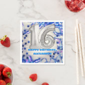 ブルーリボン&スター紙吹雪16thバースデーパーティー スタンダードカクテルナプキン (インサイチュ)