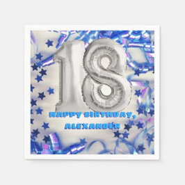 ブルーリボン&スター紙吹雪18thバースデーパーティー スタンダードカクテルナプキン