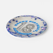 ブルーリボン&スター紙吹雪18thバースデーパーティー ペーパープレート (アングル)