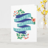 ブルーリボン&フラワーズハッピーバースデー祖母 カード (黄色い花)