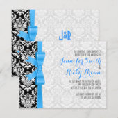 ブルーリボン ブラック&ホワイト ダマスク ウェディング 招待状 (正面/裏面)