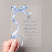 ブルーリボン 50歳の誕生日おめでとう アクリル招待状 (インサイチュ (ポータブル))