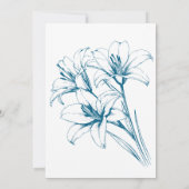 ブルーリリーのアウトライン結婚ブルー 招待状 (裏面)