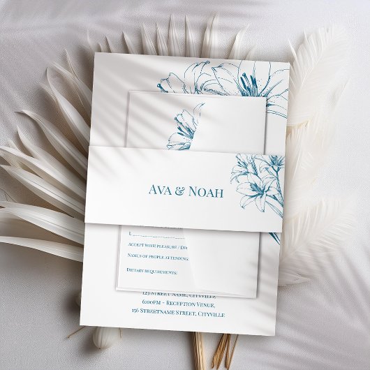 ブルーリリーの結婚輪郭 招待状ベリーバンド