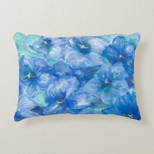 ブルーリンドウ絵画の花 アクセントクッション (正面)