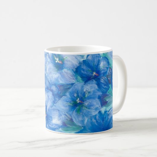 ブルーリンドウ絵画の花 コーヒーマグカップ (正面右)