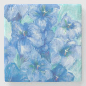 ブルーリンドウ絵画の花 ストーンコースター (正面)