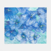 ブルーリンドウ絵画の花 フリースブランケット (正面(横))