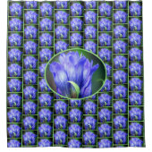 ブルーリンドウ花柄 シャワーカーテン (正面)