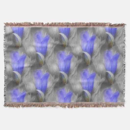 ブルーリンドウ花自然アートパターン スローブランケット (正面)