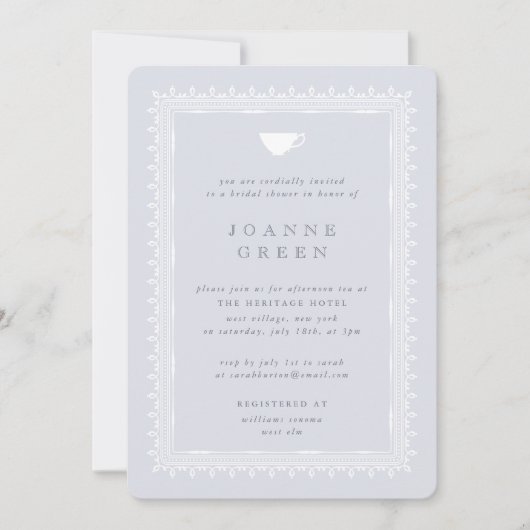 ブルーリージェンシーアフタヌーンティーブライダル/ウェディングシャワー 招待状 (正面)