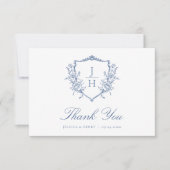 ブルーリージェンシーフローラクレストモノグラム結婚ズ サンキューカード (正面)