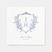 ブルーリージェンシーフローラクレストモノグラム結婚ズ スタンダードカクテルナプキン (正面)