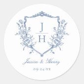 ブルーリージェンシーフローラクレストモノグラム結婚ズ ラウンドシール (正面)