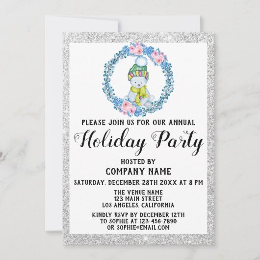 ブルーリースクリスマスカンパニーホリデーパーティシルバー 招待状 (正面)