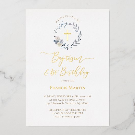 ブルーリースバプティスフォイル招待状 箔招待状 (正面)