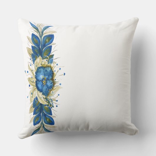 ブルーリースフローラ水彩手色彩の鮮やか白色 クッション (裏面)