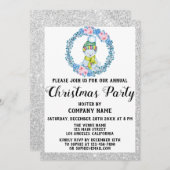 ブルーリース会社ホリデークリスマスパーティーシルバー 招待状 (正面/裏面)