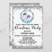 ブルーリース会社ホリデークリスマスパーティーシルバー 招待状 (正面/裏面)