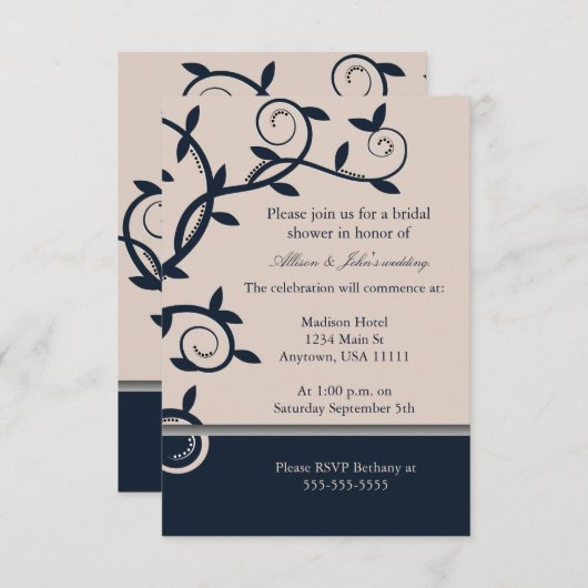 ブルーリーフィーつる植物ブライダルシャワー招待 招待状 (正面/裏面)