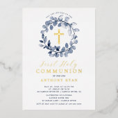 ブルーリーフボーイズ第1コミューニオンフォイル招待状 箔招待状 (正面)