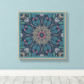 ブルーリーフラインアート抽象芸術オリジナルウォールデコ キャンバスプリント (インサイチュ (ウッドフロア))