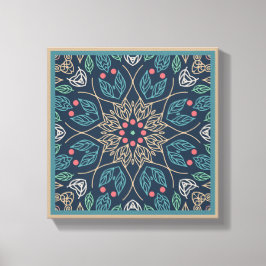 ブルーリーフラインアート抽象芸術オリジナルウォールデコ キャンバスプリント