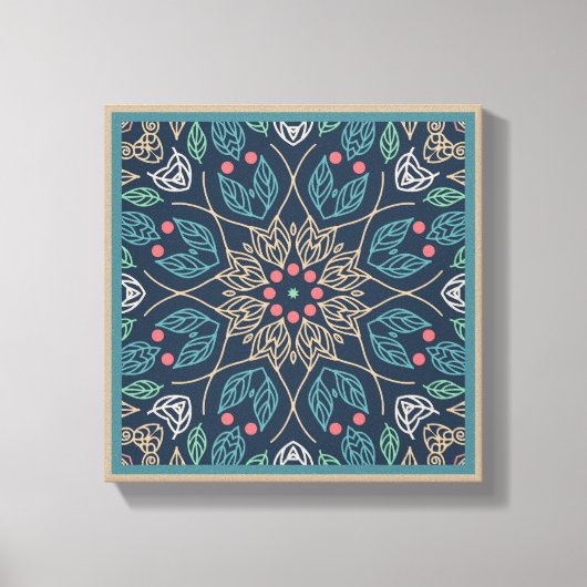 ブルーリーフラインアート抽象芸術オリジナルウォールデコ キャンバスプリント (正面)