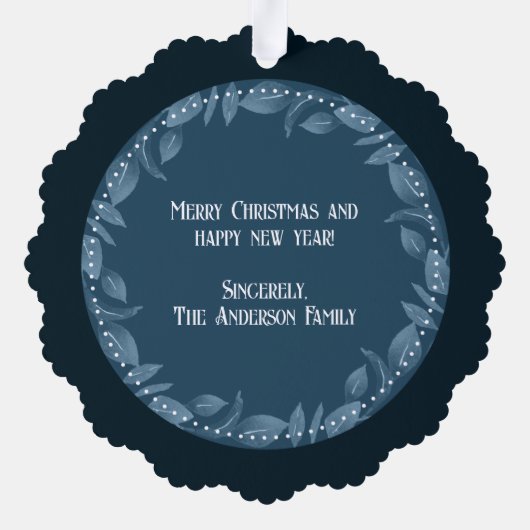 ブルーリーフリースファミリーフォトカスタム オーナメントカード (裏面)