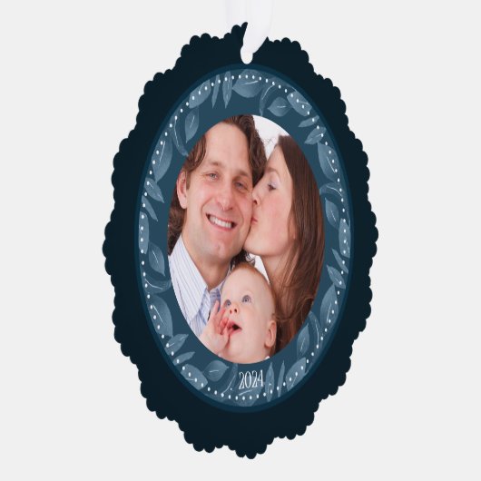 ブルーリーフリースファミリーフォトカスタム オーナメントカード (右)