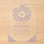 ブルーリーフ描モノグラムアート結婚式招待状 アクリル招待状 (正面)