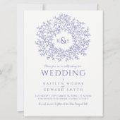 ブルーリーフ描リースモノグラム結婚アートの写真 招待状 (正面)