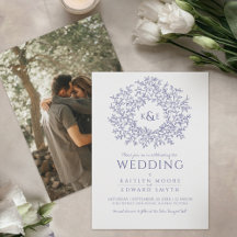 ブルーリーフ描リースモノグラム結婚アートの写真