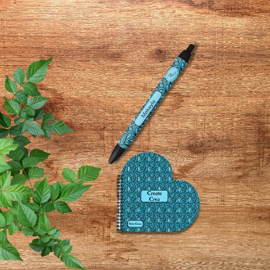 ブルーリーブパターン ネーム＆ロゴ ギフト 黒ボールペン