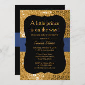 ブルーリ王室のボンブラック&金ゴールドベビーシャワー 招待状 (正面/裏面)
