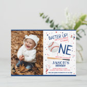 ブルールーキー野球のバッターアップ写真1st誕生日 招待状 (スタンド正面)